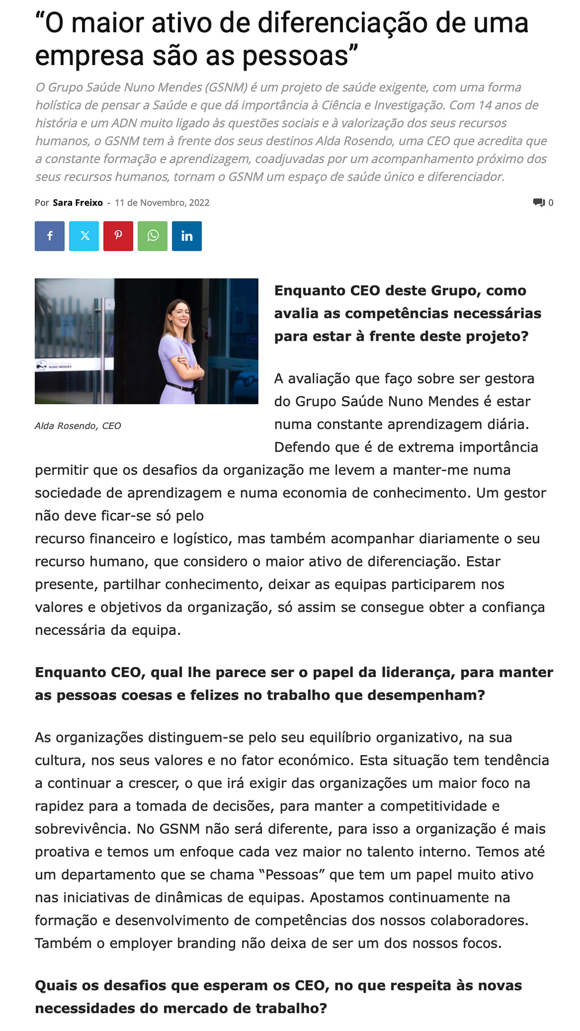 “O maior ativo de diferenciação de uma empresa são as pessoas”